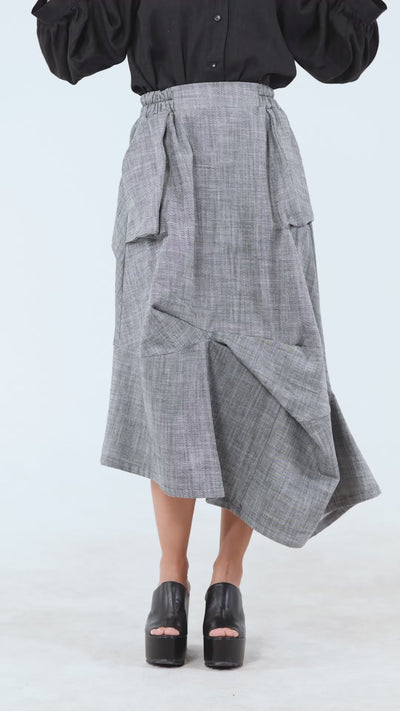 Denim Skirt with Draped Details In Gray