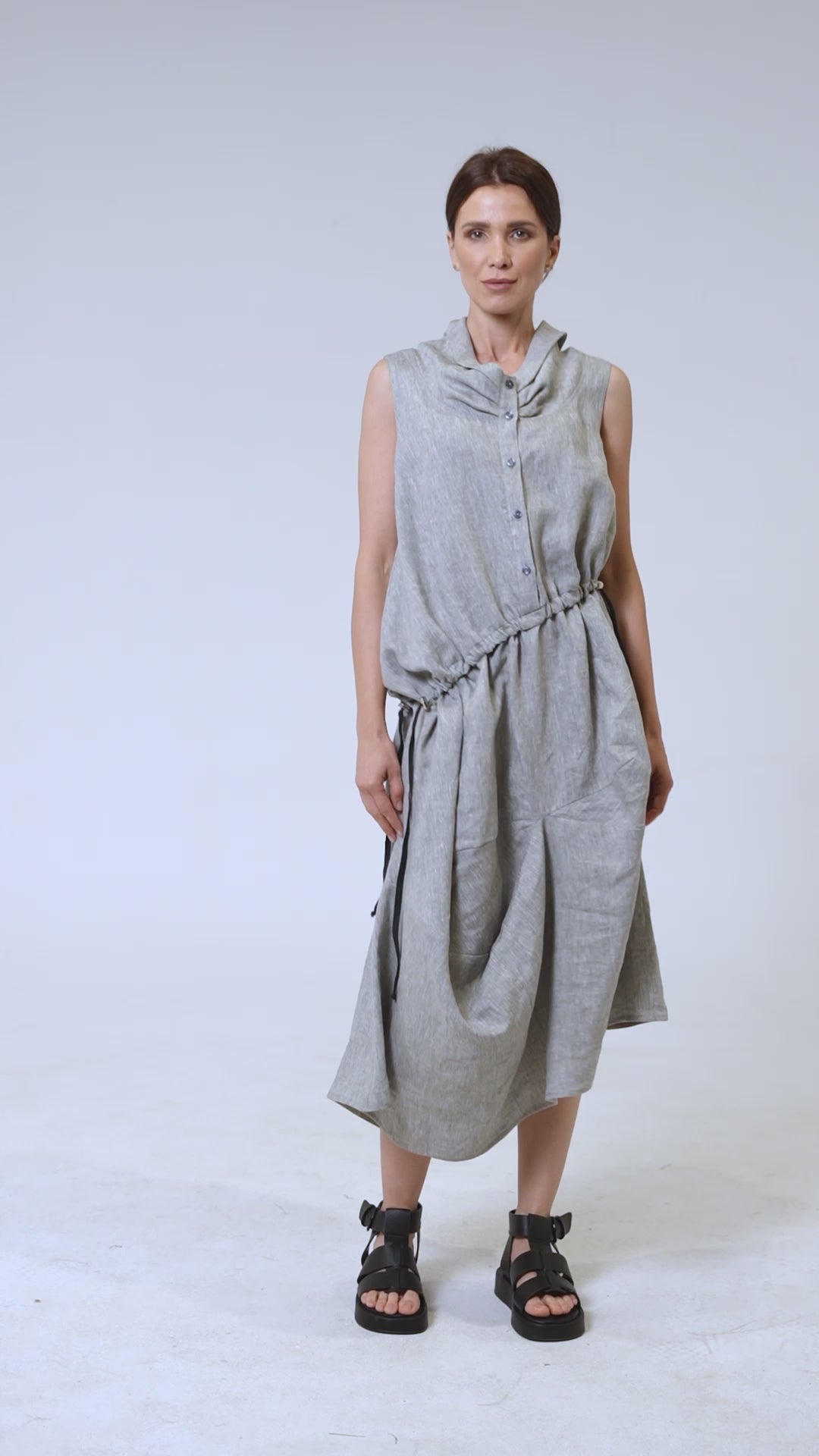 Black Linen Dress With Asymmetric Hem