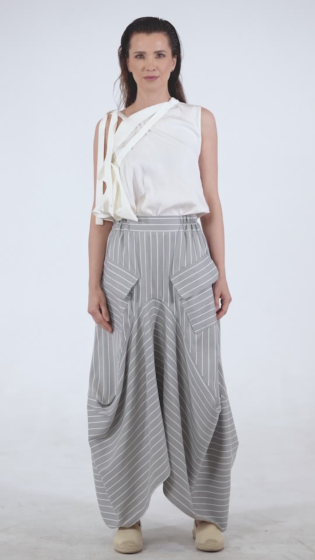Asymmetric Striped Denim Skirt