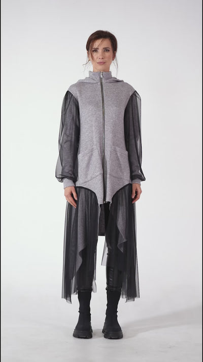 Avant-Garde Tulle Sleeves Cardigan