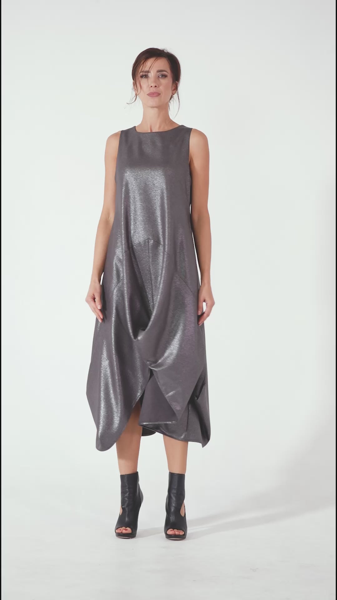 Silver Metallic Sleeveless Maxi Dress
