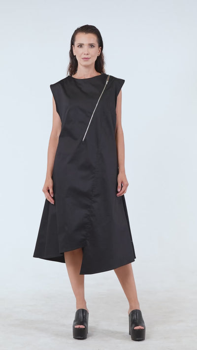 Midi Zipper Dress In Black