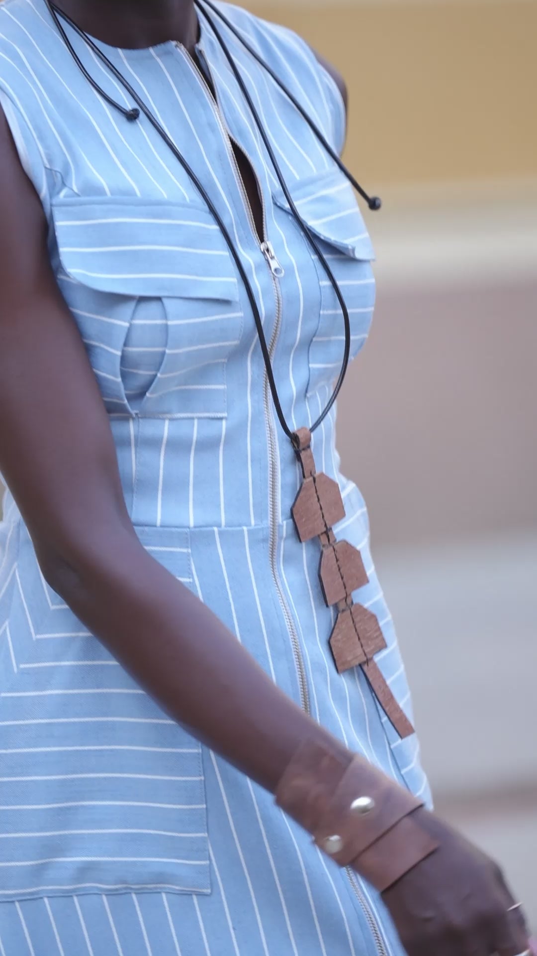 Sculptural Leather Necklace in Brown