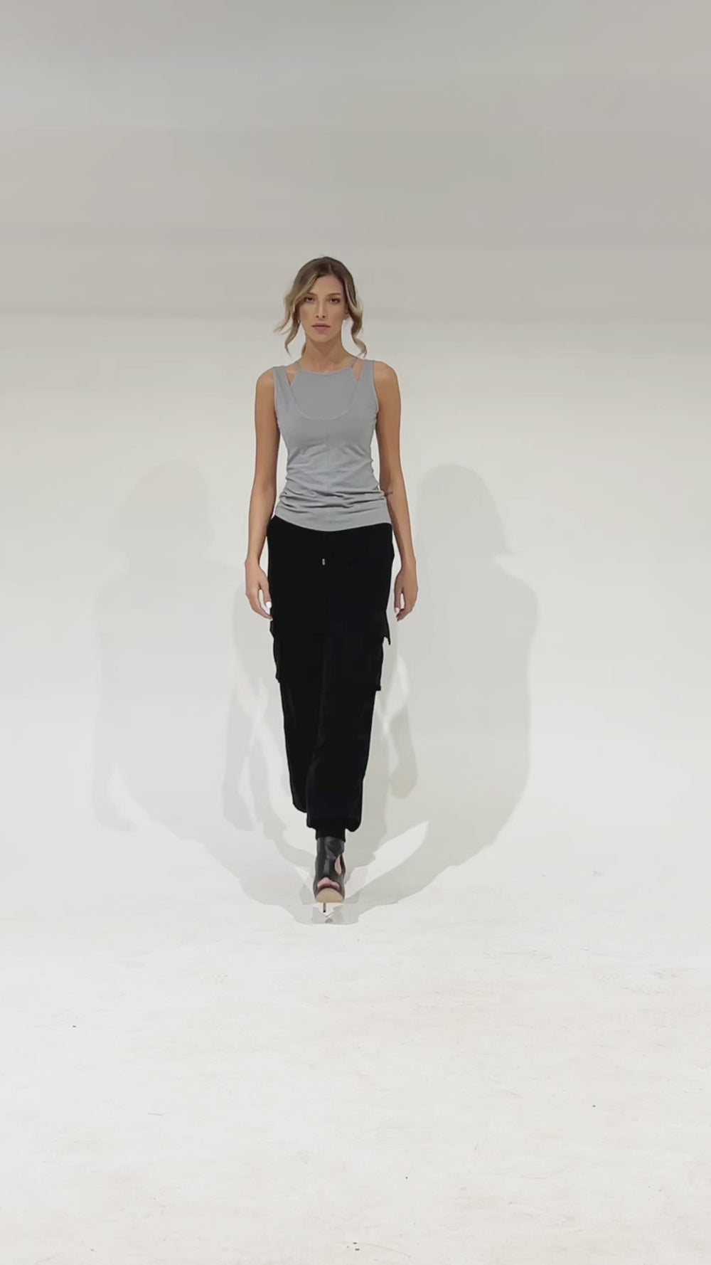 Cutout Cotton Tank Top in Gray