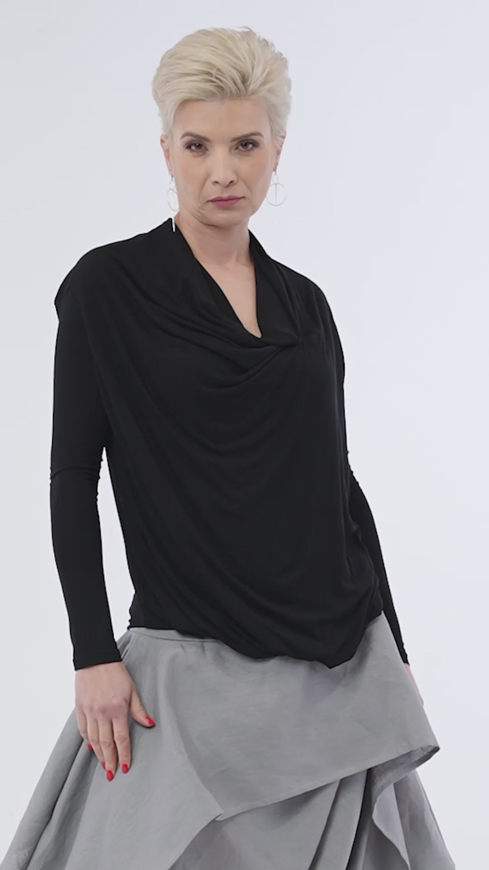 Long Sleeved Draped Top In Black