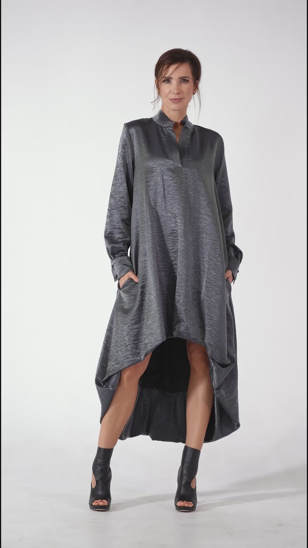 Shiny Metallic High-Low Dress