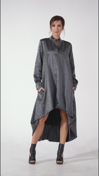 Shiny Metallic High-Low Dress