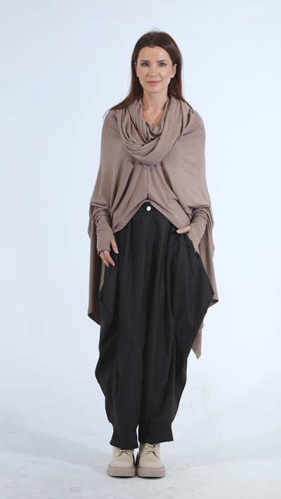 Extravagant Tunic With Scarf Collar In Mocha