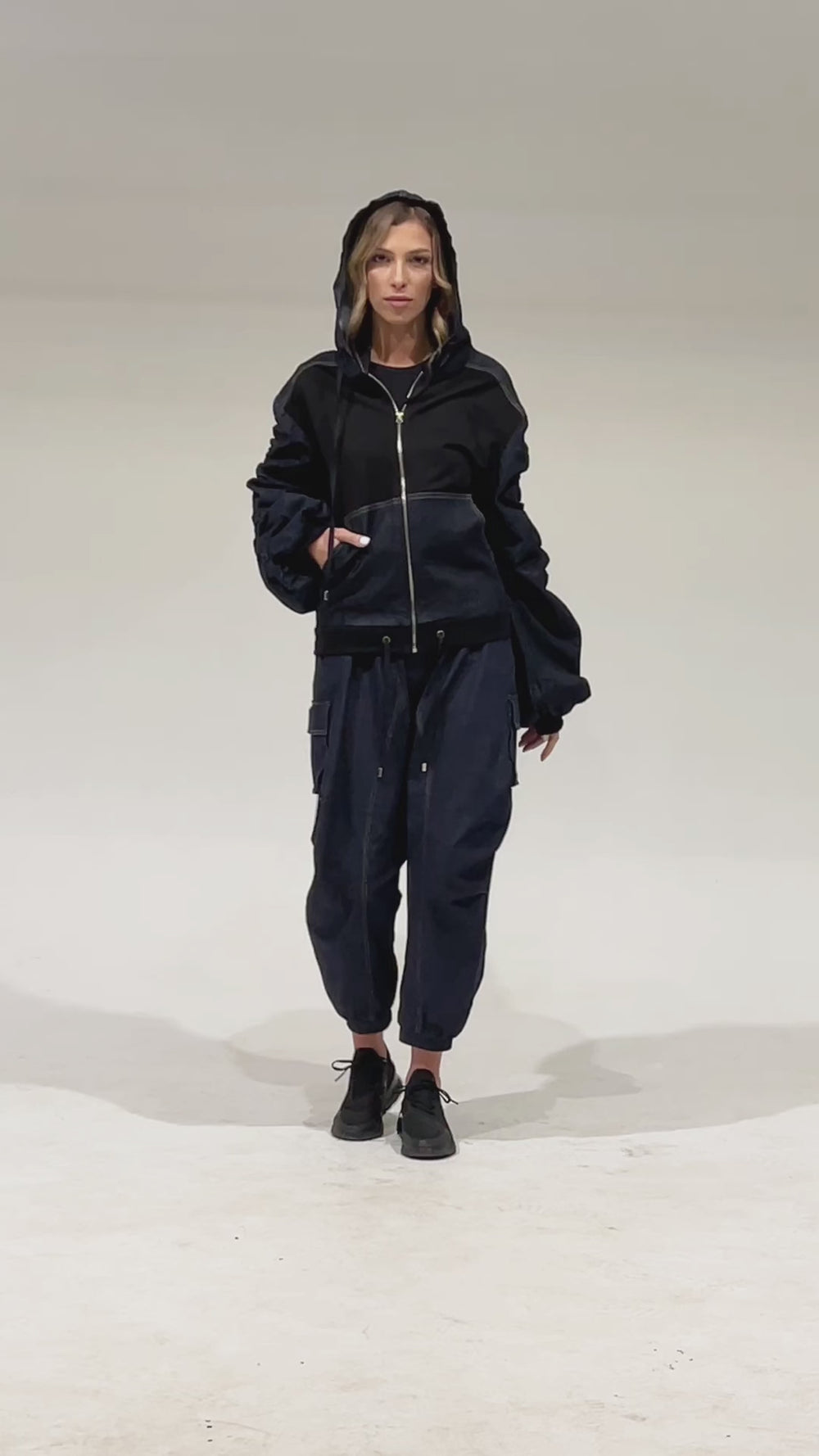 Extravagant Denim Jacket with Gathered Sleeves