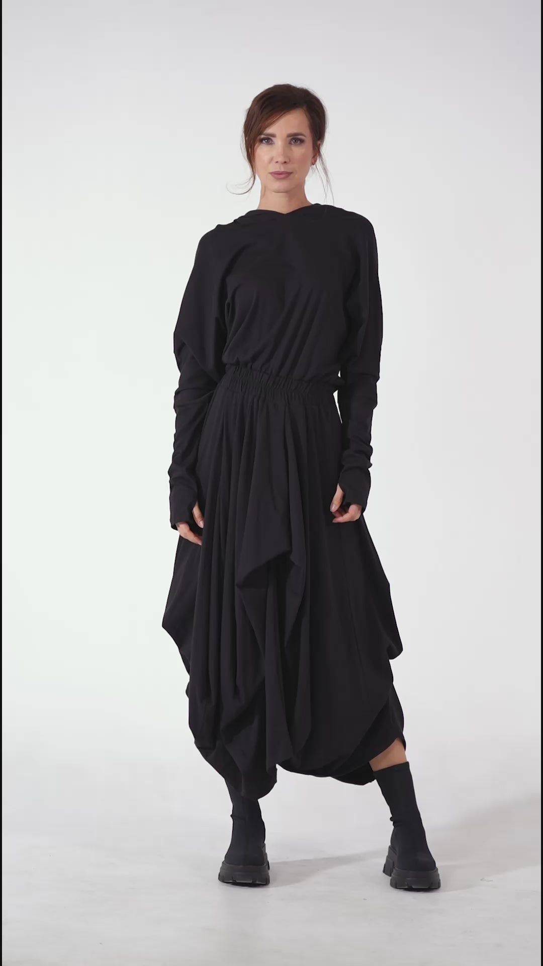 Hooded Midi Dress In Black