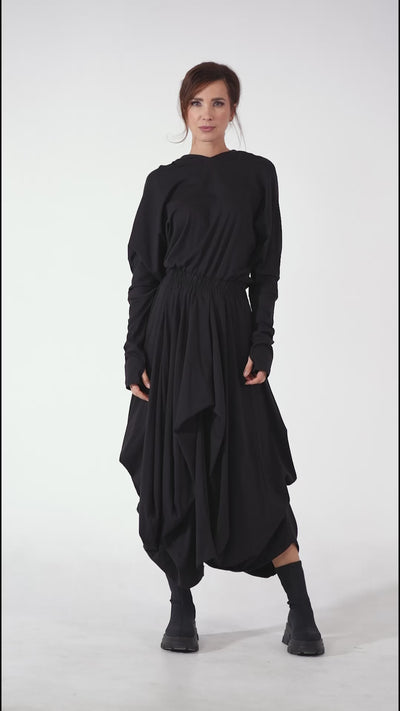 Hooded Midi Dress In Black