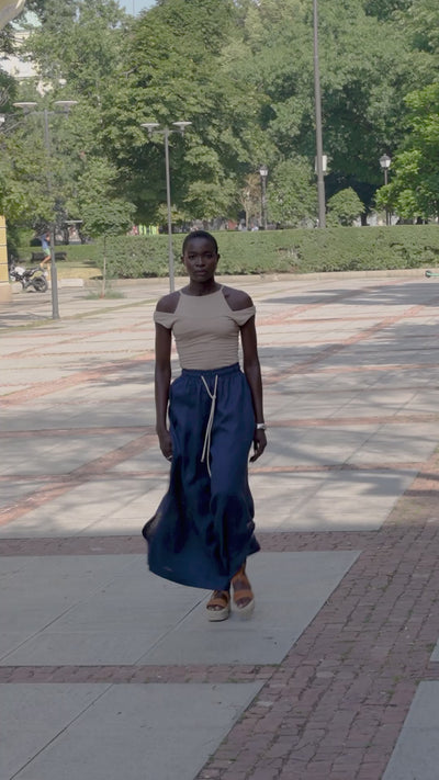 Pantalon en lin palazzo en bleu marine
