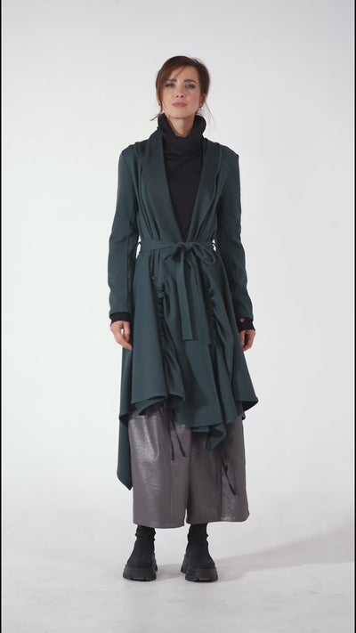 Long Belted Cardigan In Petrol
