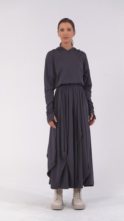 Hooded Midi Dress In Gray