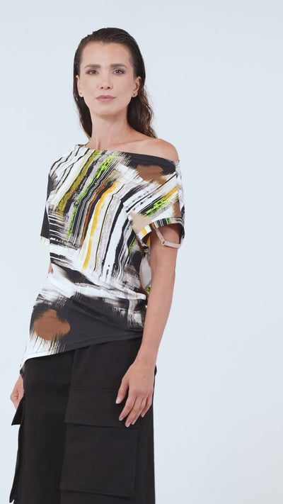 Asymmetric Cotton Top With Abstract Print