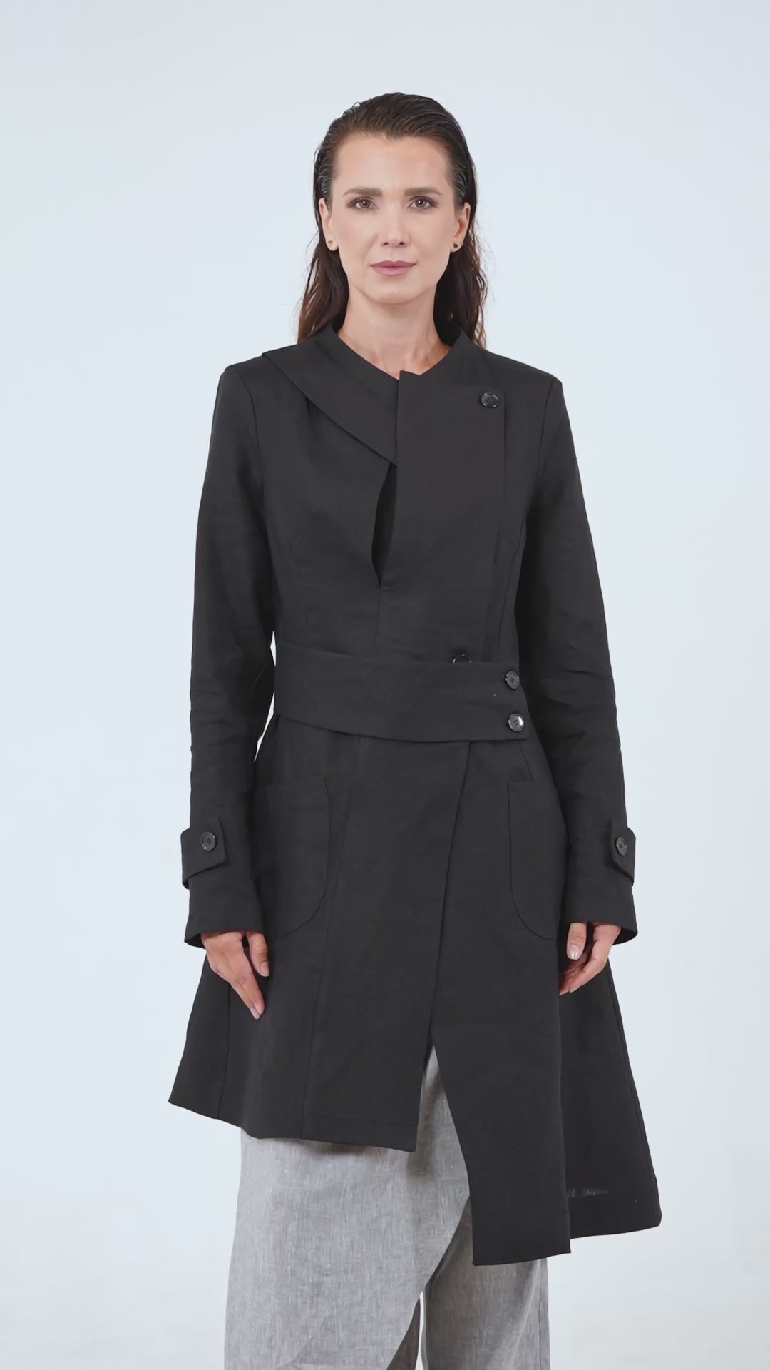 Avant Garde Linen Coat in Black