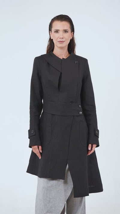 Avant Garde Linen Coat in Black