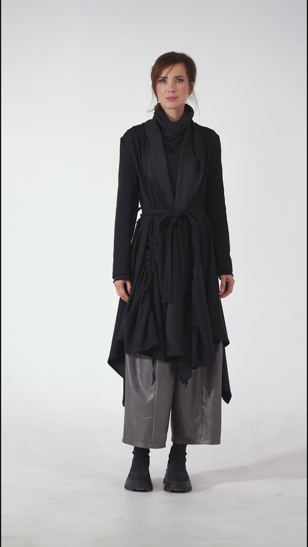 Long Belted Cardigan In Black