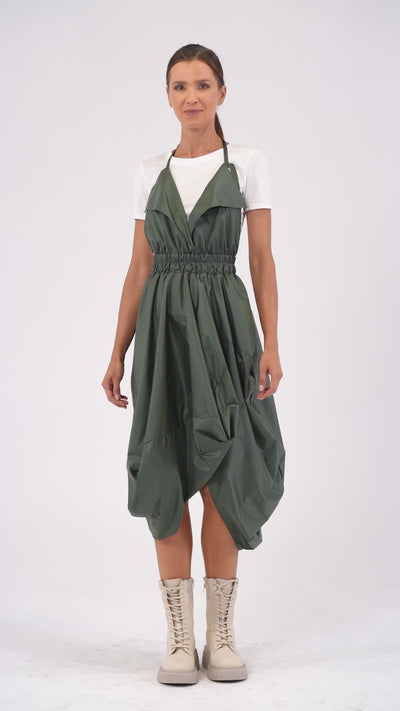 Draped Balloon Pinafore Dress In Beige