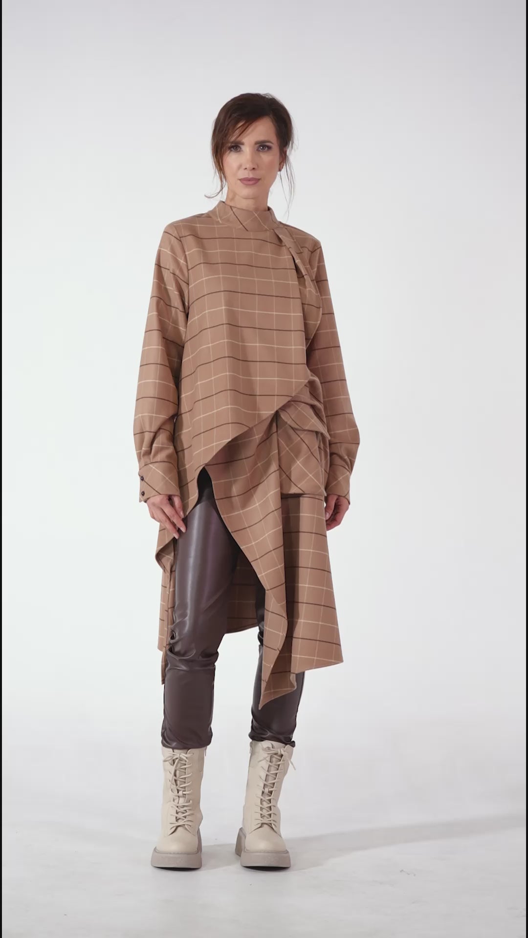 Checked Asymmetric Tunic Shirt