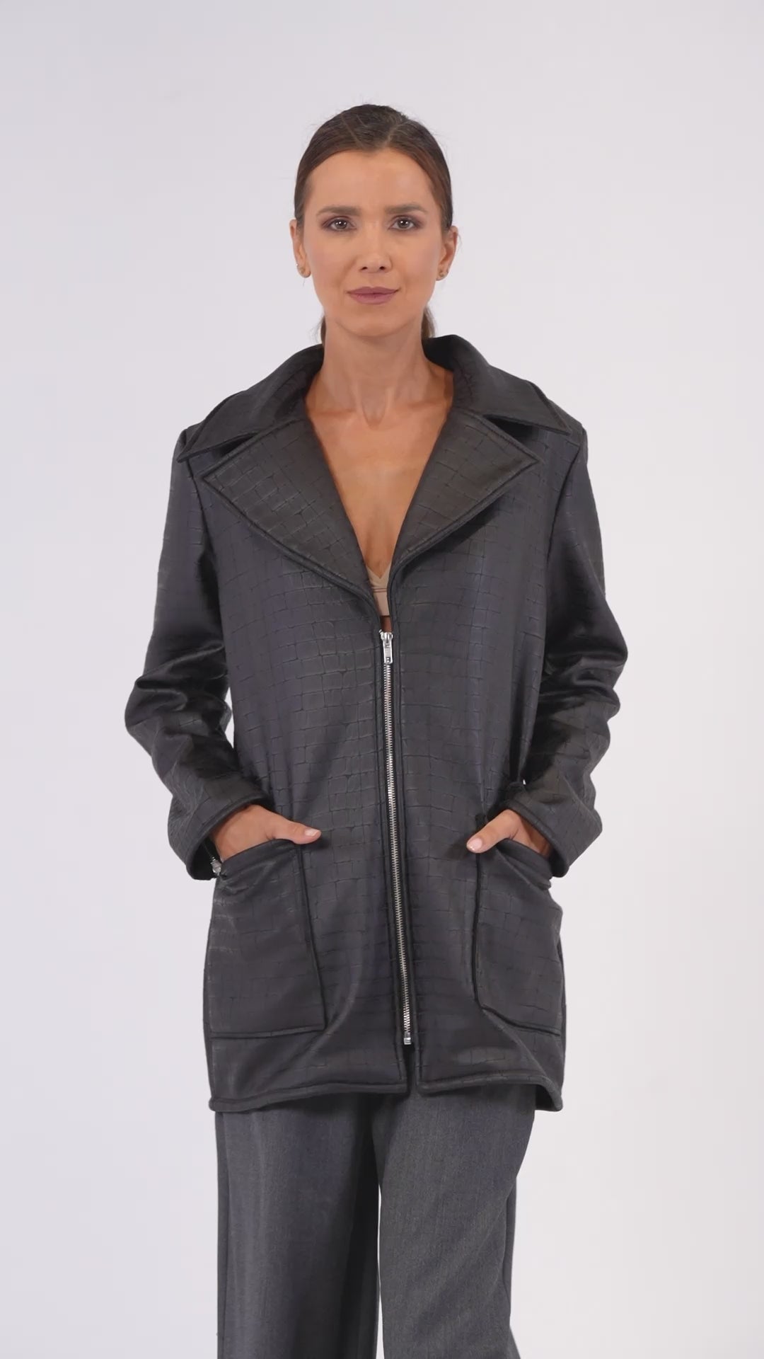 Croc-Effect Faux Suede Jacket in Black – Metamorphoza