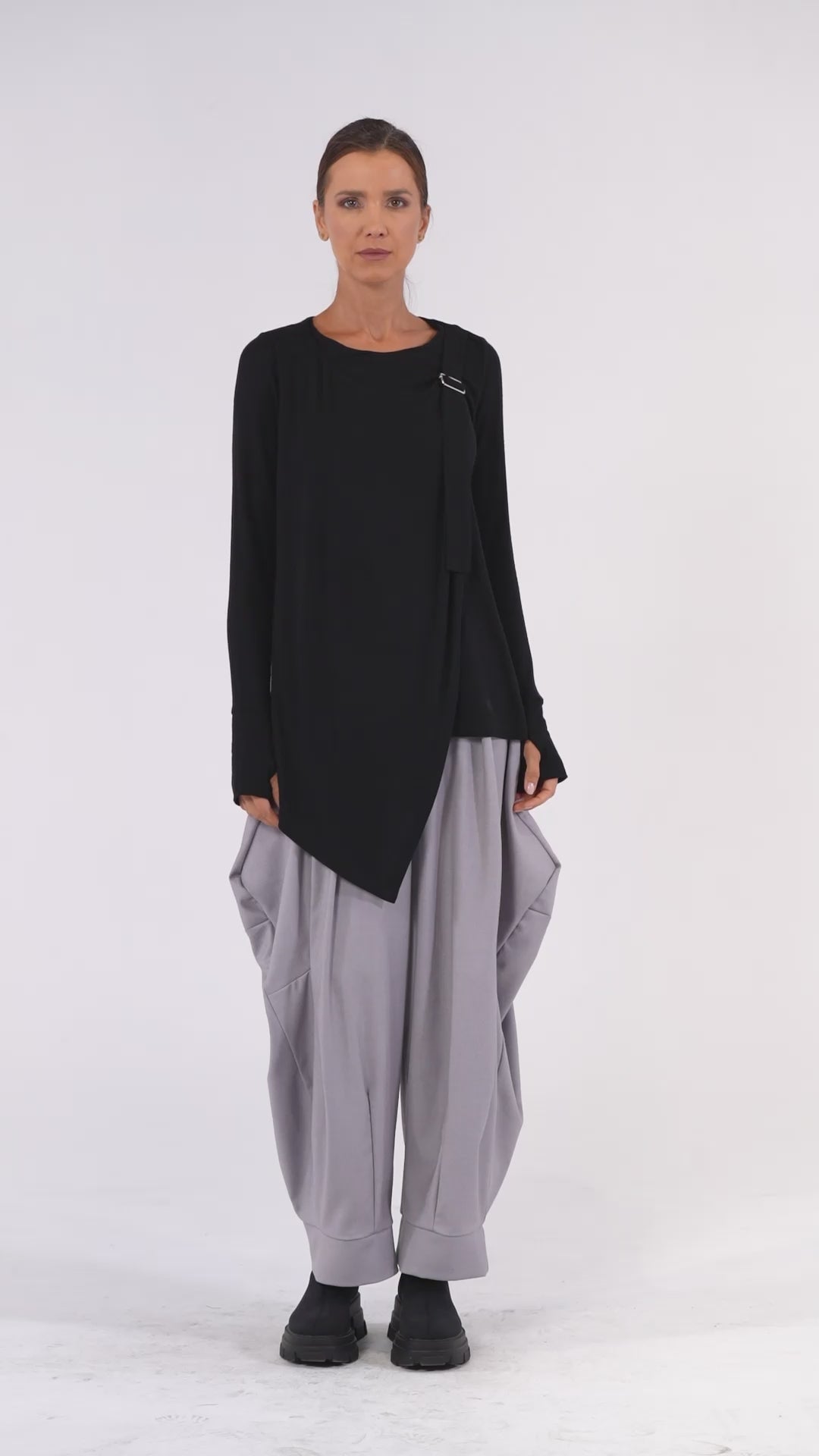 Asymmetric Long Sleeve Top In Gray