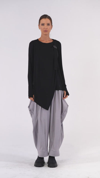Asymmetric Long Sleeve Top In Gray