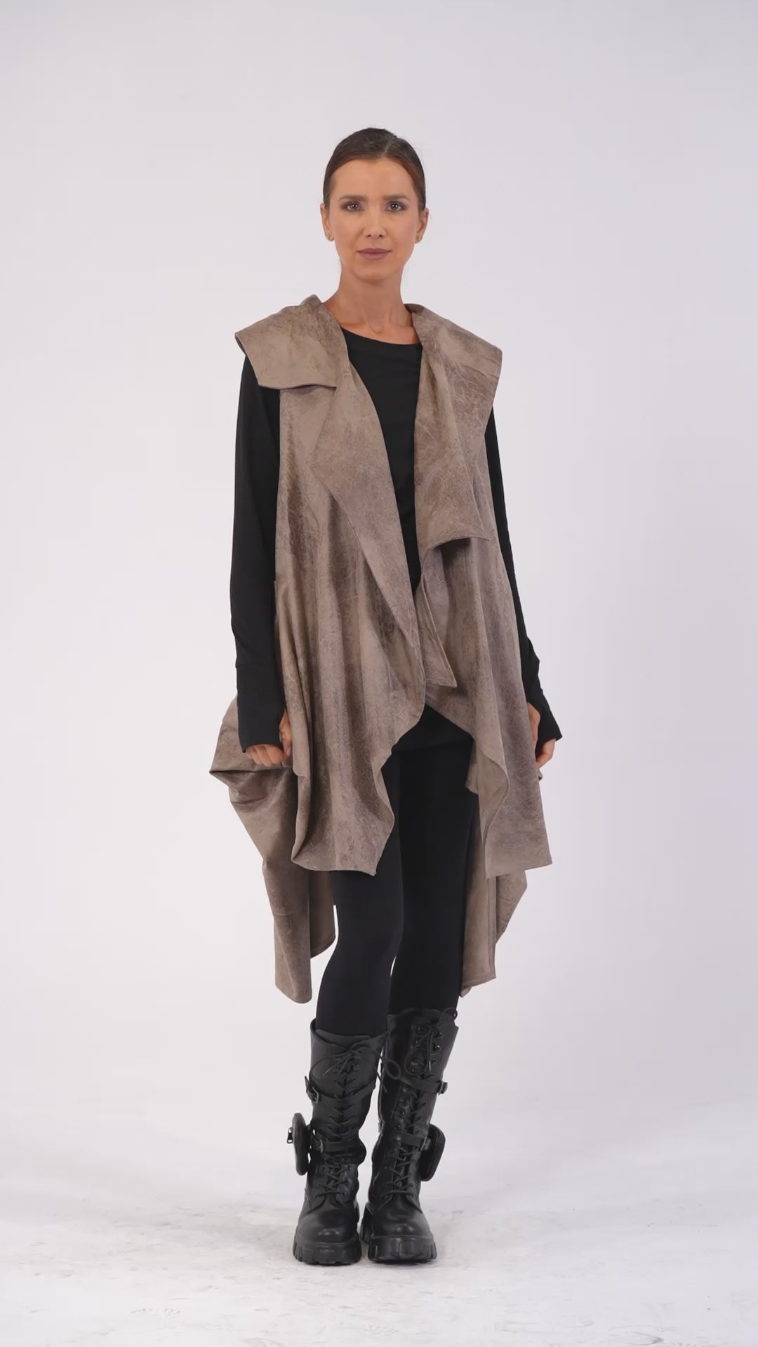 Asymmetric Faux Suede Vest In Taupe