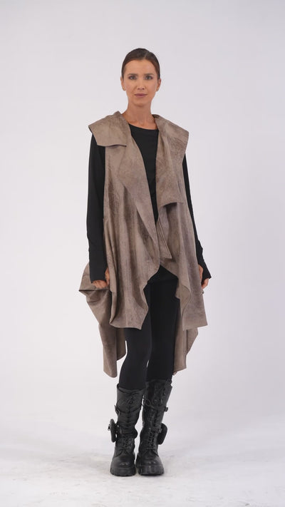 Asymmetric Faux Suede Vest In Taupe