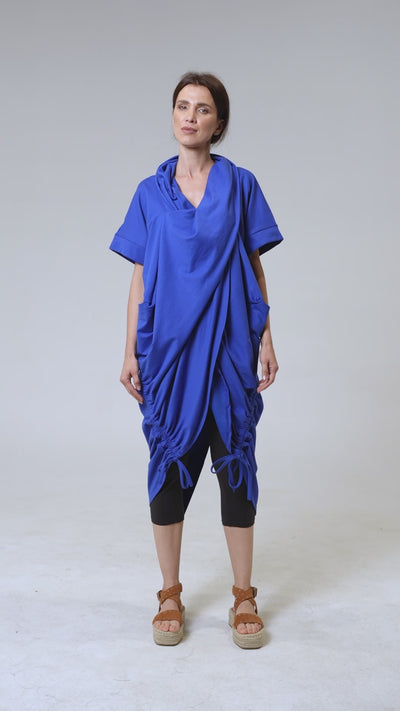 Extravagant Draped Tunic In Blue