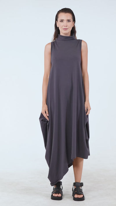 Sleeveless Cotton Dress In Gray