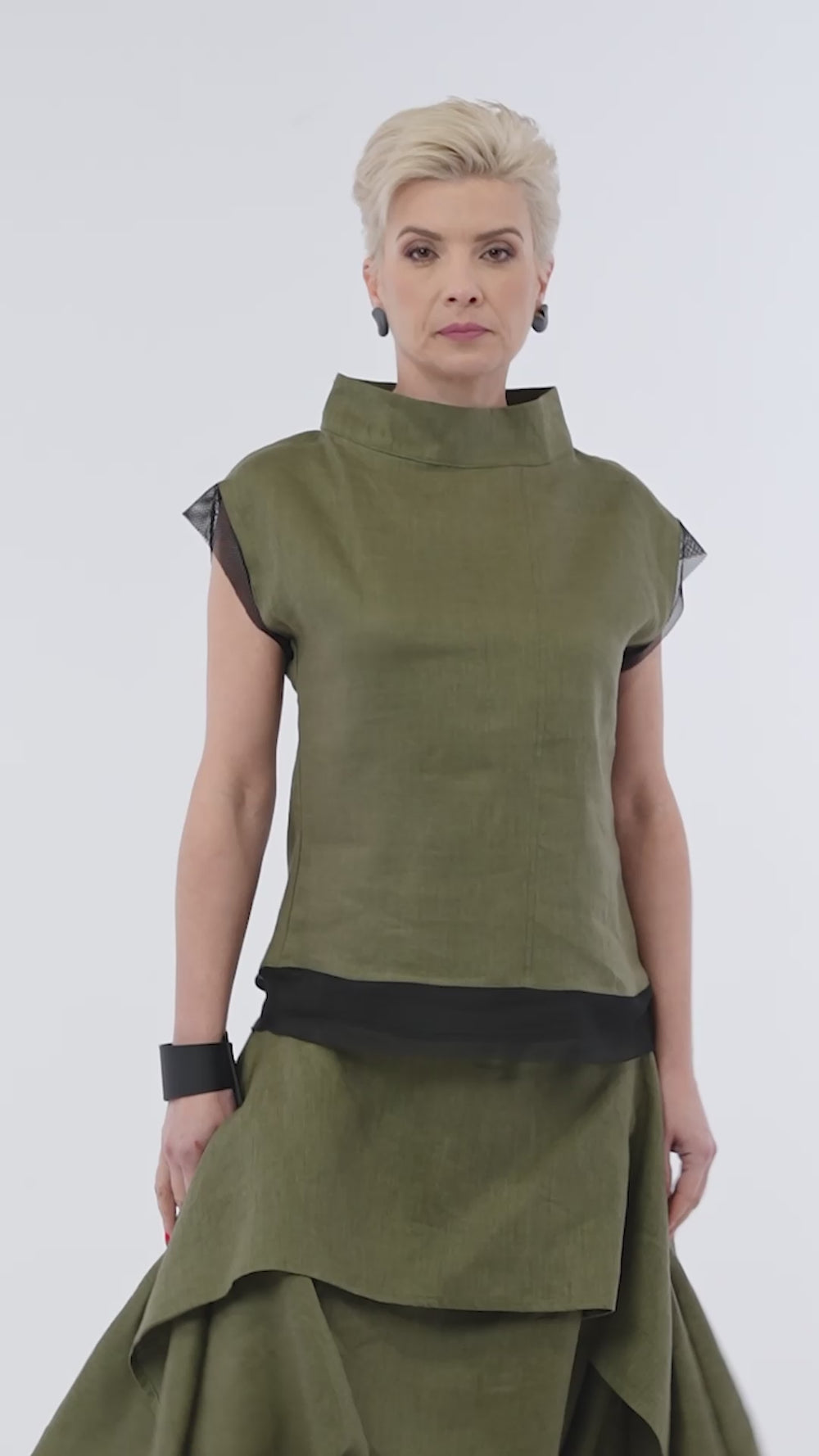 Turtleneck Linen Top In Khaki