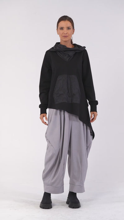 Asymmetric Black Hoodie With Slick Details