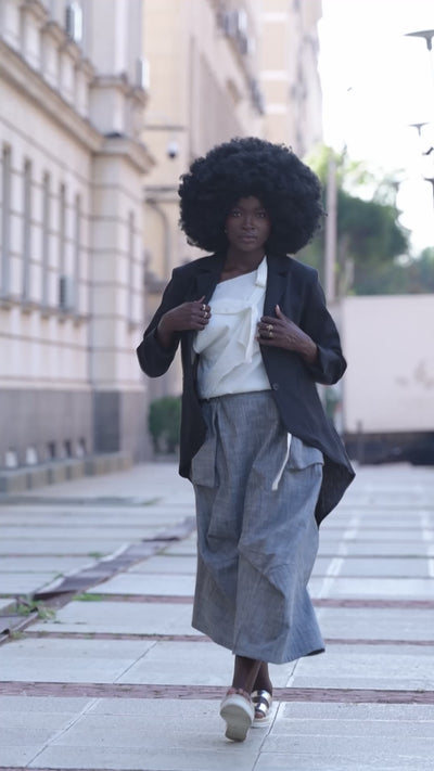 Denim Skirt with Draped Details In Gray