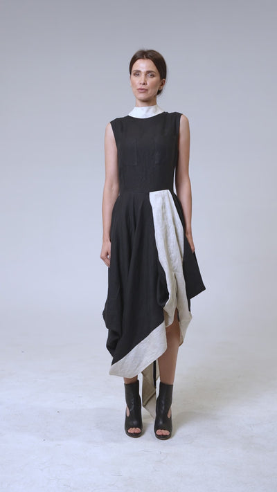 Long Linen Dress In Black and Beige