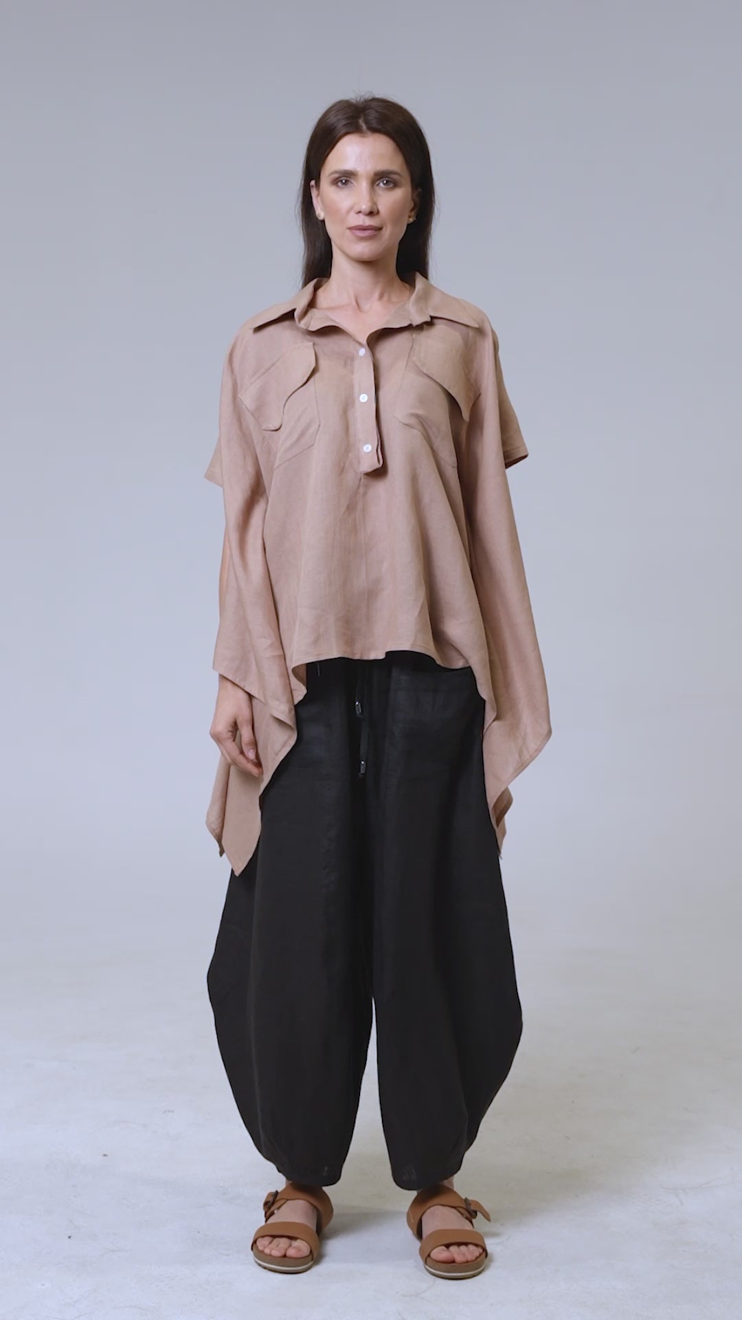 Loose Linen Shirt In Camel