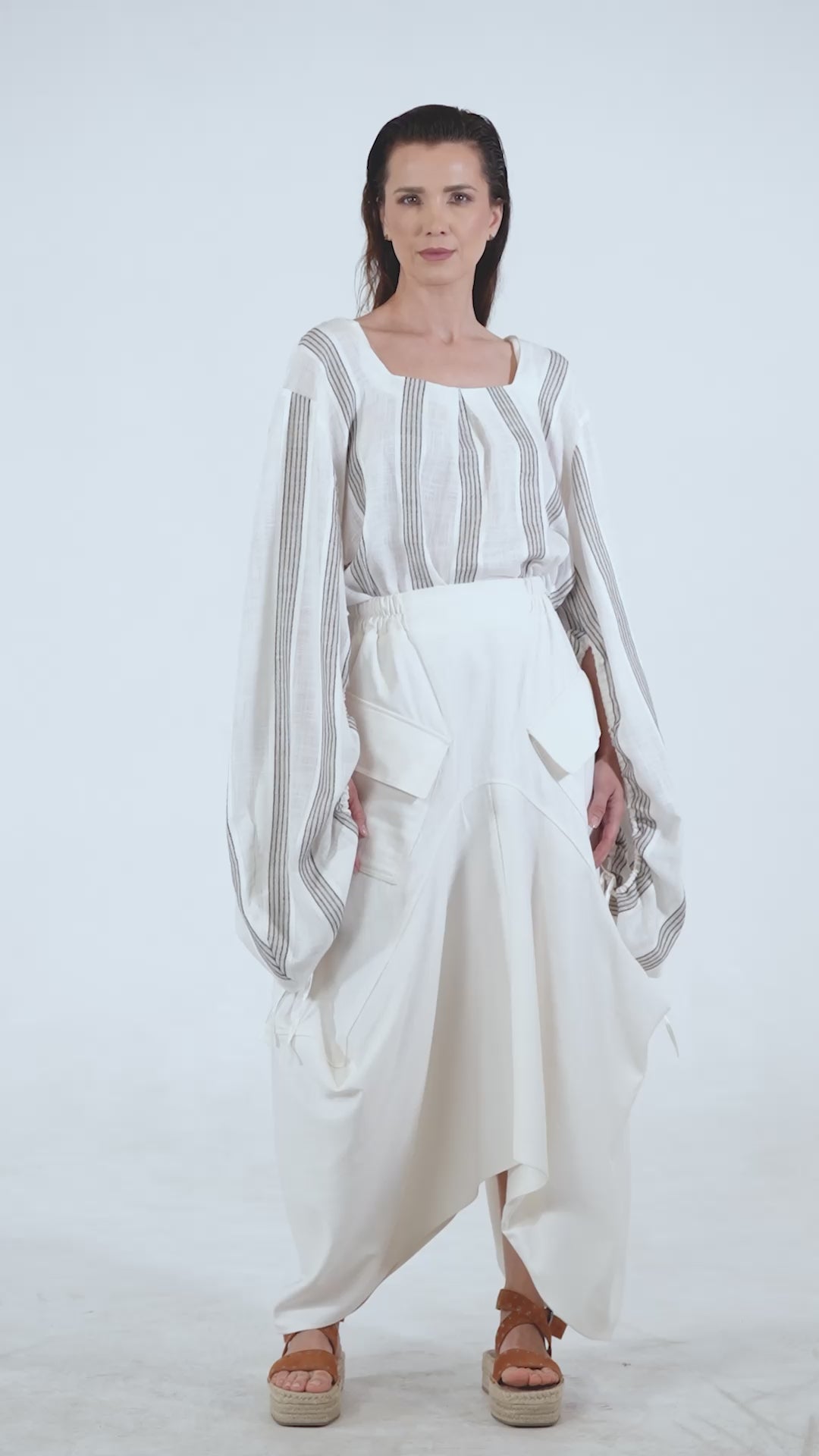 Asymmetrical Long Denim Skirt In White