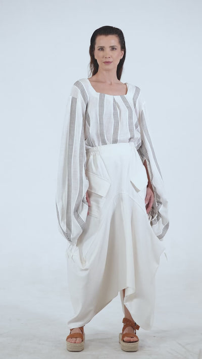 Asymmetrical Long Denim Skirt In White