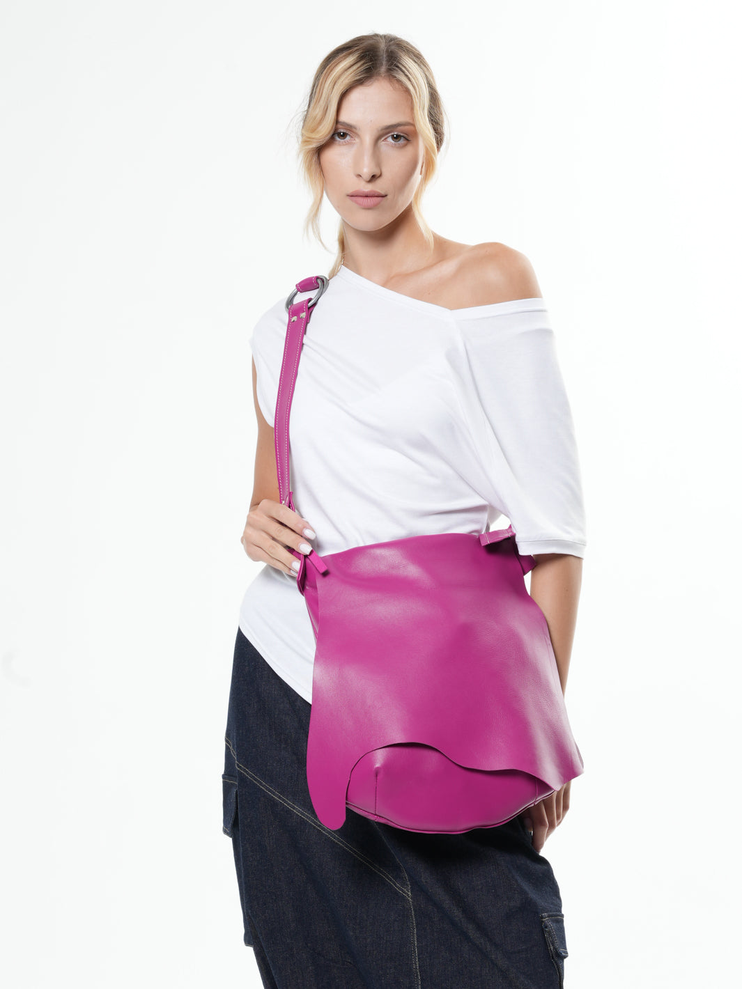 Pink Leather Bag with a Flap