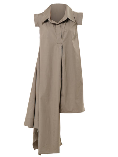 Asymmetric Cotton Shirt Dress In Khaki