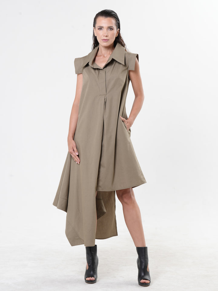 blue dress for baby girl Light Khaki Asymmetric Tie Halter Neck Ring Detail Midi Dress – AX Paris main image 1