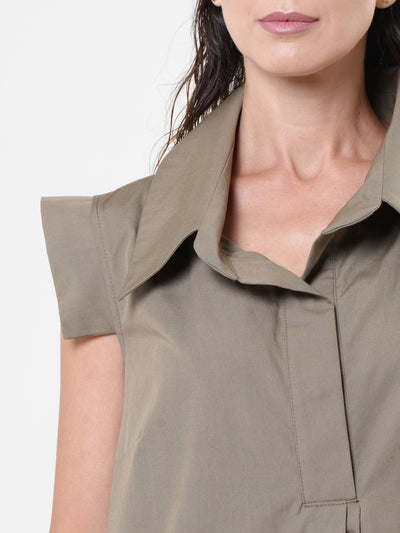 Asymmetric Cotton Shirt Dress In Khaki