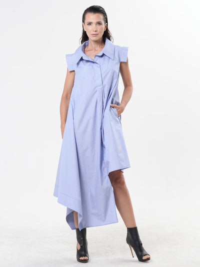 Asymmetric Cotton Shirt Dress In Blue