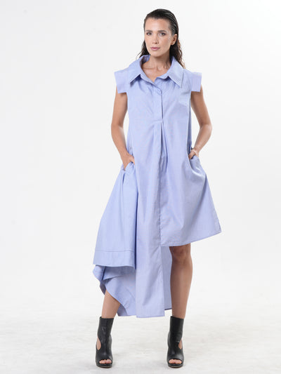 Asymmetric Cotton Shirt Dress In Blue