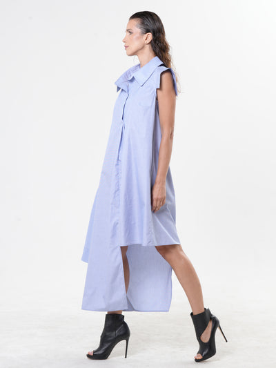 Asymmetric Cotton Shirt Dress In Blue