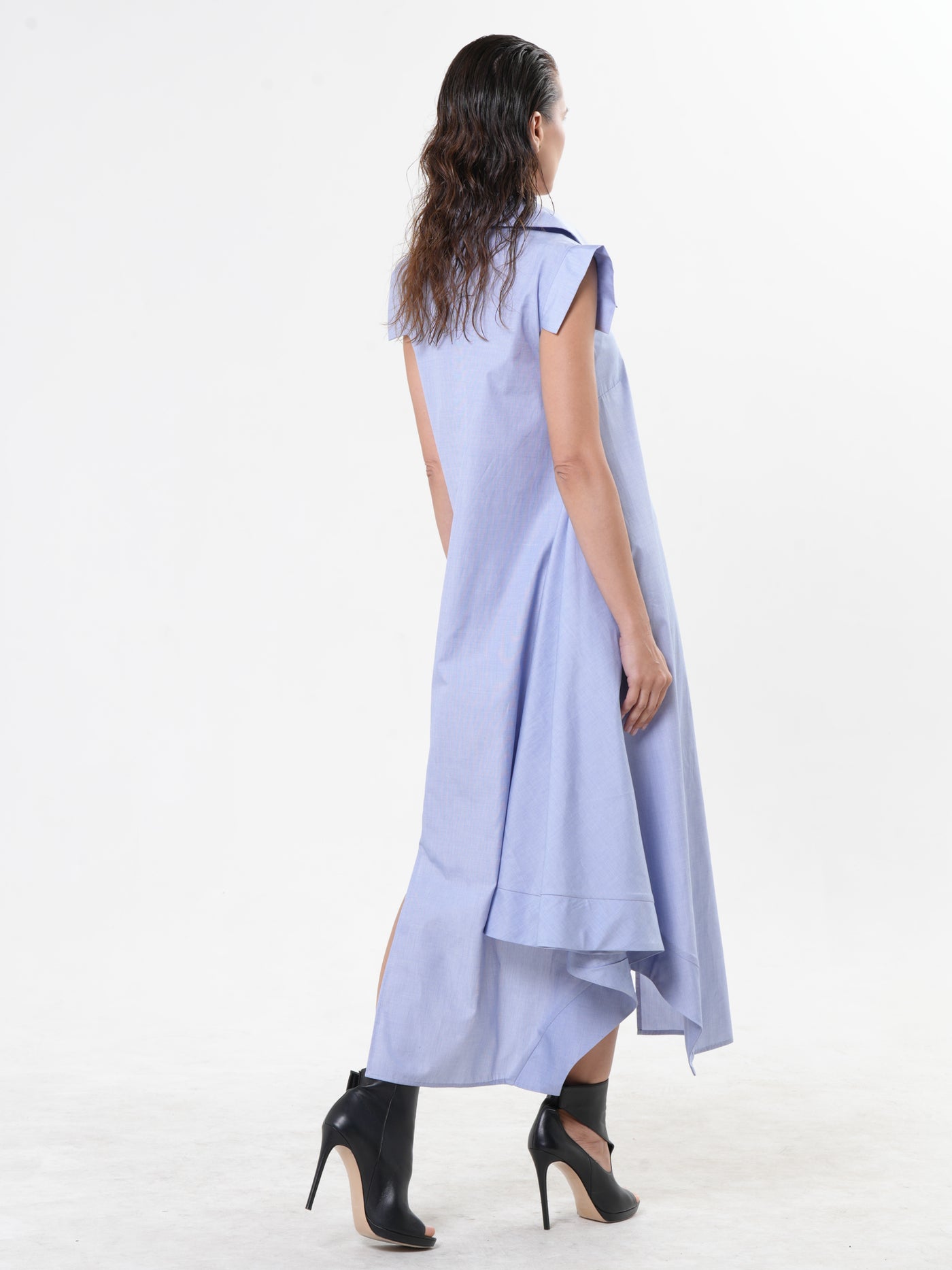 Asymmetric Cotton Shirt Dress In Blue