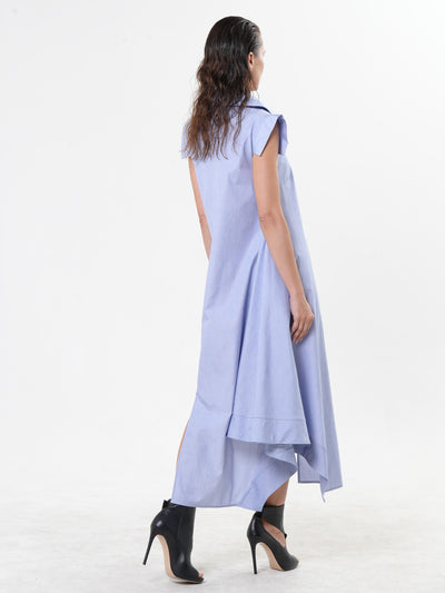 Asymmetric Cotton Shirt Dress In Blue
