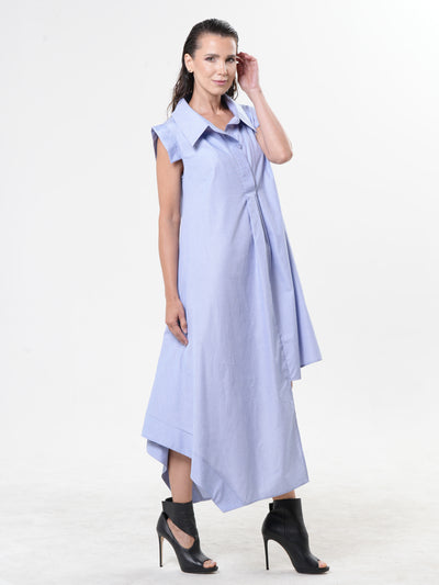 Asymmetric Cotton Shirt Dress In Blue