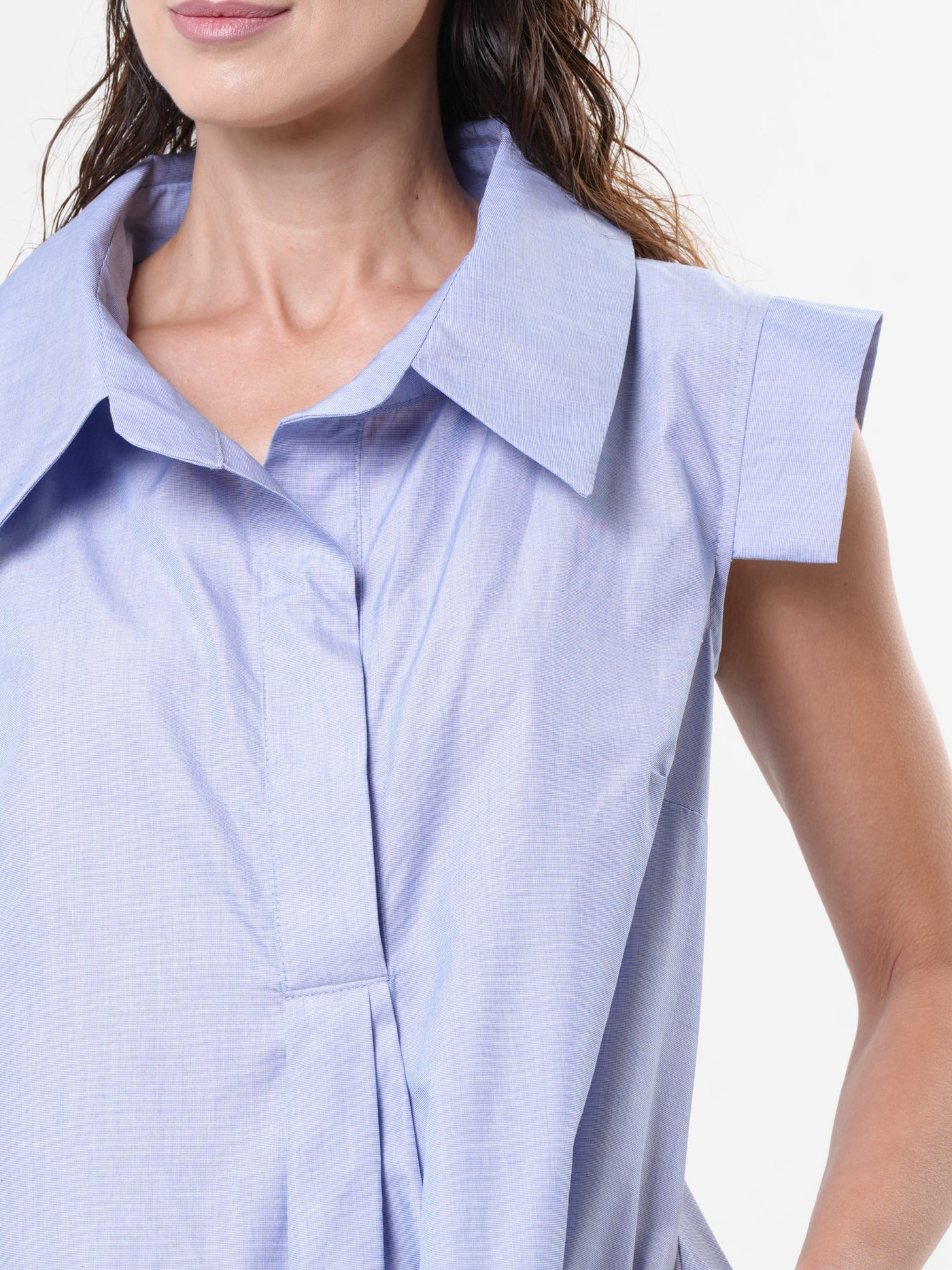 Asymmetric Cotton Shirt Dress In Blue