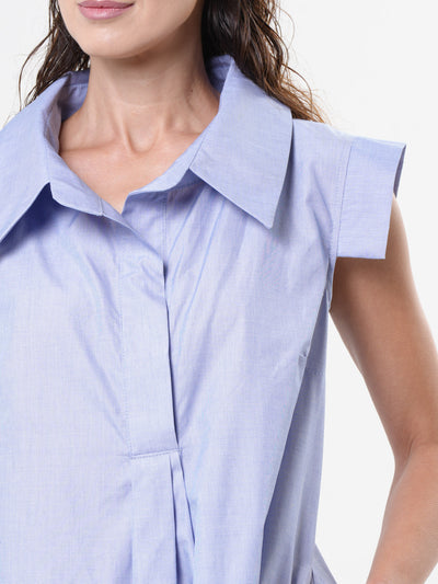 Asymmetric Cotton Shirt Dress In Blue
